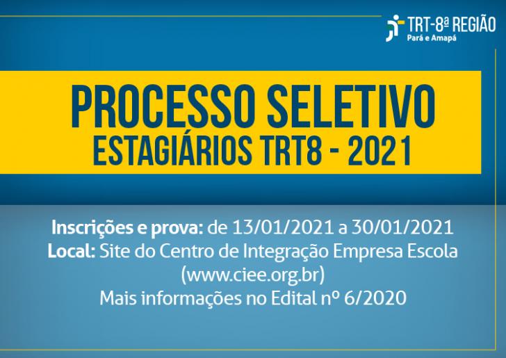 ARTE: Fundo azul com letras branca detalhando data do processo seletivo e onde será feita prova online