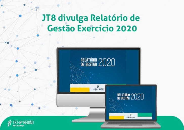 Arte em fundo branco ilustrada com dois computadores e na tela o relatório de gestão.
