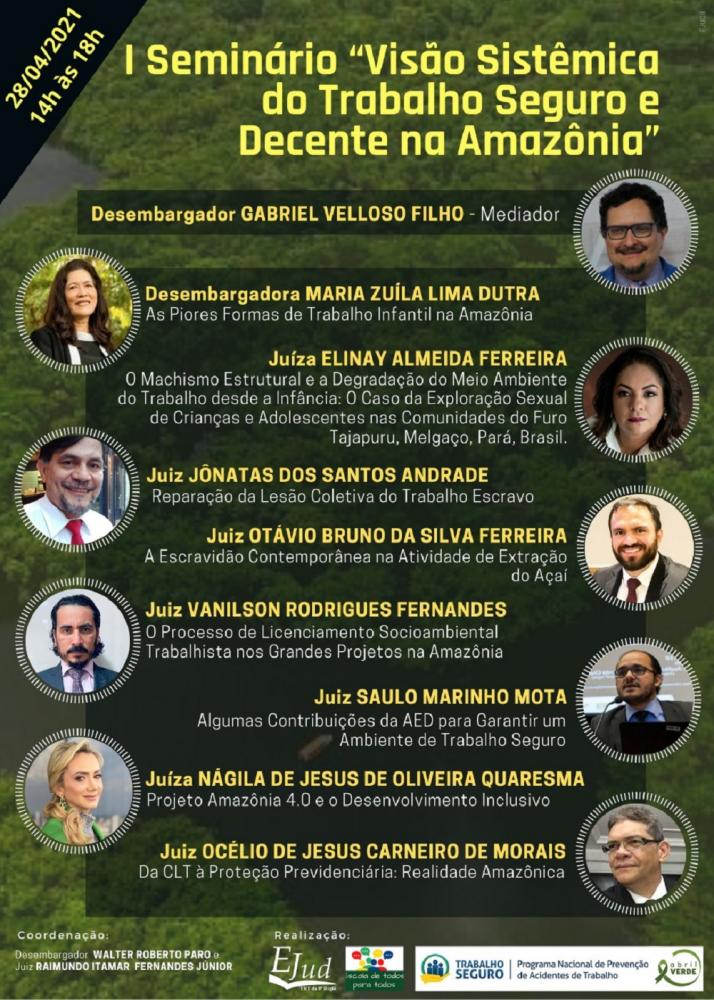 Cartaz do evento em funco verde com as fotos dos participantes.