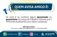 Banner com informações sobre o cadastramento de pensionistas da Justiça do Trabalho