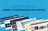 Arte de divulgação da audiência pública que apresenta a imagem de vários portais do Poder Judiciário