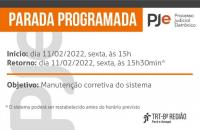 Arte informativa da parada programada do Sistema PJe