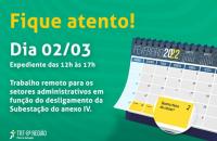 Arte que mostra um calendário destacando o dia 02 de março, retorno do atendimento presencial após o feriado de carnaval