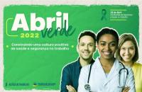 Card de divulgação do Abril Verde, com fundo verde claro três pessoas duas brancas e uma negra de médica com as logos da JT