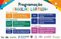 Arte em cores que divulga a programação do TRT-8