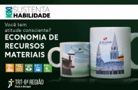 Arte de divulgação da Série SustentaHabilidade que mostra a imagem de duas canecas do TRT-8