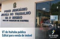 Arte que traz a fachada na cor bege da Vara do Trabalho de Itaituba