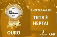 Arte na cor dourada com o texto TRT-8 é hepta 