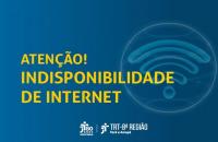 Arte na cor azul com símbolo de conexão da internet e letras nas cores amarelas