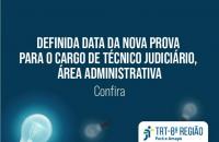 Arte nas cores azul e branco sobre as novas provas do concurso do TRT-8.