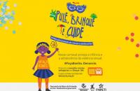Arte ilustrativa nas cores amarela, com letras azuis sobre a Campanha de Carnaval 2023