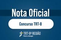Arte gráfica nas cores azul e branca sobre Nota Oficial do Concurso TRT-8