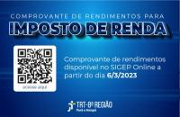  Arte ilustrativa de cor azul com o título: “Comprovante de Rendimentos para Imposto de Renda”. Logo abaixo, o texto: “Comprovan