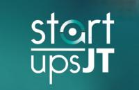 Arte na cor verde com a logomarca Startups JT