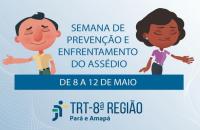Arte em tonalidade azul que traz o seguinte texto: Semana de Prevenção e Enfrentamento do assédio de 8 a 12 de maio 