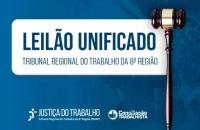 Arte gráfica com fundo azul de divulgação do Leilão Unificado