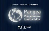  Arte com fundo azul. Acima, centralizado, o texto "Conheça o novo sistema Pangea+" em branco.