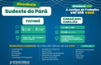 Arte gráfica com fundo azul e com informações sobre os serviços ofertados pela Justiça do Trabalho que se encontram no texto.