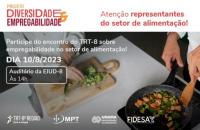 Arte gráfica com uma fotografia de cima de uma mesa branca com duas pessoas uma em cada lado da mesa