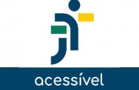 Imagem com a logo da Justiça do Trabalho no fundo branco e a palavra "acessível" abaixo com a letra branca abaixo e fundo azul