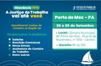 Arte gráfica com o fundo azul. No canto superior esquerdo, a frase "Itinerância TRT-8