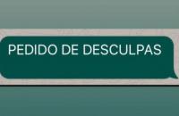 Imagem com fundo verde e o texto: Pedido de desculpas. 
