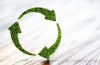 Arte gráfica com o símbolo da Sustentabilidade em estilo de grama