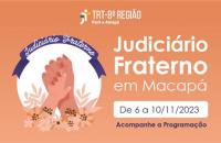 Arte gráfica com fundo laranja. Alinhado ao lado esquerdo, a logomarca do Judiciário Fraterno.