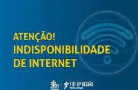 Arte na cor azul com letras amarelas com o texto: Atenção! Indisponibilidade de Internet.