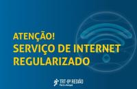 Arte na cor azul com letras amarelas com o texto: Atenção! Indisponibilidade de Internet.