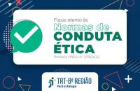 rte gráfica nas cores azul, ao lado esquerdo, o texto: Fique atento às Normas de Conduta de Ética. Abaixo centralizado: Portaria