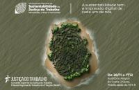 Arte gráfica com fundo verde que traz imagens que remetem a natureza