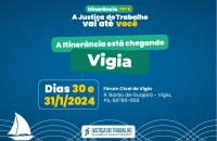 arte gráfica nas cores azul e verde. Ao centro a seguinte frase: A itinerância está chegando em Vigia