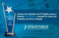 rte gráfica com fundo azul e imagem da fachada do TRT-8. Em primeiro plano, ao lado esquerdo a imagem de um troféu com o texto: 
