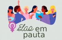 Arte gráfica com fundo cinza e o desenho de seis mulheres, entre elas negras, branca, com imagem de criança no colo. 