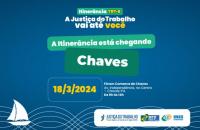 Card com fundo azul. Centralizado no topo, o texto "Itinerância TRT-8, a Justiça do Trabalho vai até você".
