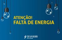 #ParatodosVerem: Arte na cor azul com letras amarelas com o texto: Falta de energia elétrica. Na arte aparecem nove desenhos de 