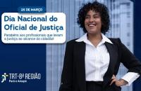 Arte gráfica com o seguinte texto alinhado à esquerda. 25 de março. Dia Nacional do Oficial de Justiça. 