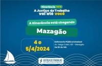 Card com fundo azul. Centralizado no topo, o texto "Itinerância TRT-8, a Justiça do Trabalho vai até você".