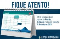  Arte gráfica nas cores azul, verde e branca. Em destaque o texto: Fique atento! TRT-8  funcionará em regime de Plantão Judiciár