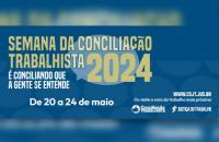 Arte gráfica nas cores azul, amarelo e branco. Destaca o slogam: É conciliando que a gente se entende.
