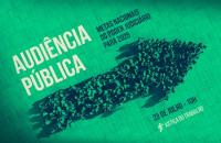 Arte gráfica na cor verde com o texto centralizado Audiência Pública Metas Nacionais do Poder Judiciário para 2025