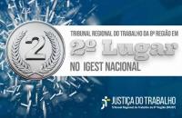 Arte gráfica com o texto: Tribunal Regional do Trabalho da 8ª Região em segundo lugar no IGEST nacional.