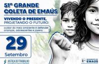 Arte gráfica. No topo, à esquerda, o texto: 51ª Grande Coleta de Emaús. Dia 29 de setembro.