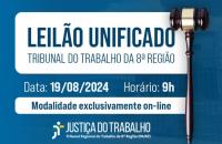 #ParaTodosVerem: Arte gráfica nas cores azul e branco. Centralizado a frase: Leilão Unificado e Tribunal do Trabalho da 8° Regiã