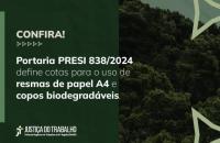 Arte gráfica com o fundo verde escuro e letras brancas. No card, o texto: Confira a Portaria PRESI 838/2024 que define cotas par