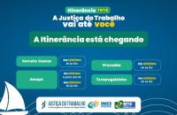 Arte gráfica com os locais e datas da itinerância no Amapá.