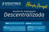 Arte gráfica com fundo azul escuro e informações de dia e horário da sessão descentralizada da terceira turma.