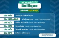 #ParaTodosVerem: Arte gráfica nas cores azul, verde amarelo e branco com as informações da Jornada Fluvial em Bailique.