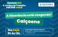 Arte gráfica com fundo azul com as informações da Itinerância em Calçoene